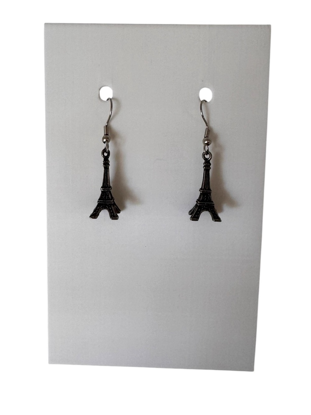 Paris Eiffel Tower Drop Earrings Dark Silver Travel Charm Dangle Earrings